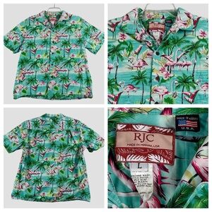 Men's RJC Pink Flamingo 100% Cotton Short Sleeve Made in Hawaii Large 0091‎